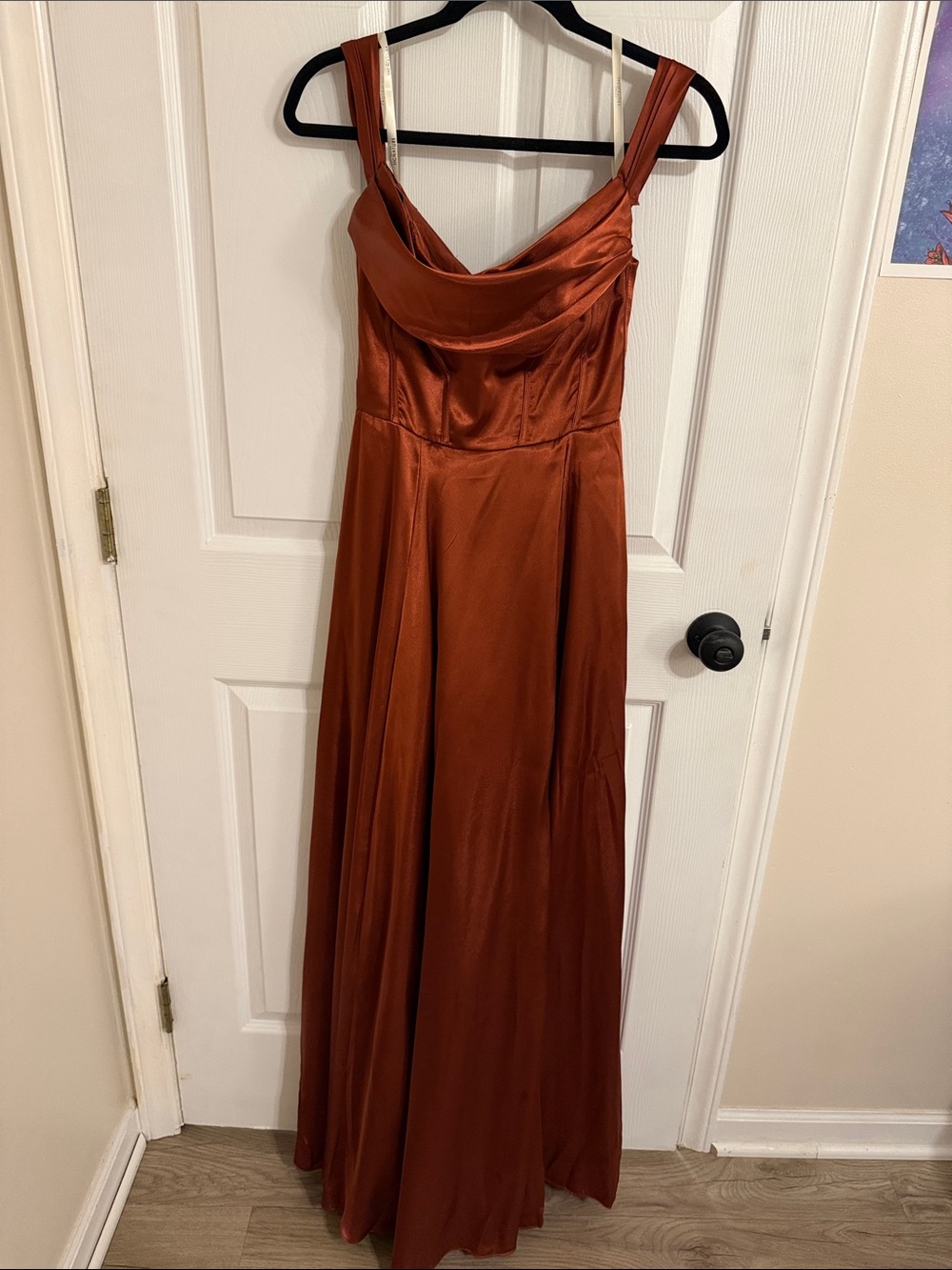 David’s Bridal Cinnamon Satin Gown with pockets!